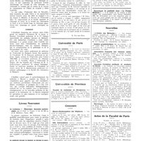 1023 - Page 1015 - Chroniques, variétés et informations. La médecine à travers le monde. Belgique / Hongrie / Russie / Livres nouveaux. Le trachome. I : Historique. Anatomie pathologie, par le Prof. A. Cange... (J.-B. Baillière), Paris, 1934 [G. Renard] / Le médecin devant la douleur et devant la mort, par Paul Voivenel (Librairie des Champs-Elysées). Paris [R. Van der Elst] / Université de Paris. Chirurgie urinaire / Universités de province. Faculté de médecine de Strasbourg / Concours. Electro-radiologistes des hôpitaux / Cité universitaire / Médecins présents à Paris pendant les périodes de vacances / Nouvelles. «L'ordre des médecins» / Institut prophylactique / Association française des femmes médecins / Journées d'aviation médicale et sanitaire de Berck / Nécrologie / Actes de la faculté de Paris. Examens de doctorat