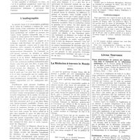1516 - Page 1518 - Chroniques, variétés et informations. Habitants des eaux brésiliennes, ennemis de l'homme / L'audiographie / La médecine à travers le monde. Brésil / Italie / Tchécoslovaquie / Turquie / Livres nouveaux. Repos physiologique du poumon par hypotension dans le traitement de la tuberculose pulmonaire, par F. Parodi... Préface du professeur Sergent... (Masson et compagnie, éditeurs), Paris... [G. Poix] / Paisiblement. Méthode pratique de psychothérapie, par le Dr Pierre Ménard... (Dépôt à la maison du livre français)