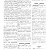 1573 - Page 1575 - Chroniques, variétés et informations. Livres nouveaux. Les migraines. Etude pathogénique, clinique et thérapeutique, par Pasteur Vallery-Radot... et Jean Hamburger... (Masson et compagnie)... [P. Pagniez] / Université de Paris. Visite médicale pour les étudiants / Droits universitaires / Clinique d'accouchements et de gynécologie Tarnier / Travaux pratiques de pharmacologie / Université de province. Faculté de médecine de Nancy / Hôpitaux et hospices. Hôpital Saint-Louis / Concours. Internat