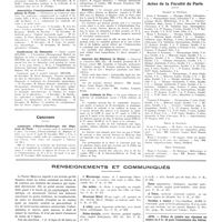 1714 - Page 1720 - Chroniques, variétés et informations. Hôpitaux et hospices. Hôpital Beaujon-Clichy / Association d'enseignement médical des hôpitaux de Paris / Conférences du dimanche / Concours. Assistants d'électroradiologie des hôpitaux de Paris / Clinicat / Externat / Internat des hôpitaux de Nancy / Asile d'aliénés de Pau / Actes de la Faculté de Paris / Renseignements et communiqués