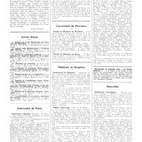 1902 - Page 1911 - Chroniques, variétés et informations. Livres nouveaux. La regolazione del ricambio energetico ; contributo alla fisiopatologia clinica delle regolazioni vegetative, par Guido Lami... (Edizioni di fisiologia et medicina), Rome, 1934 [Lucien Rouquès] / Livres reçus / Université de Paris. Laboratoire d'hygiène / Université de province. Faculté de médecine de Bordeaux / Faculté de médecine de Nancy / Hôpitaux et hospices. Conférences du dimanche / Hôpital Saint-Louis / Nouvelles. Distinctions honorifiques