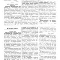 0285 - Page 281 - Sociétés de province. Société de chirurgie de Marseille. 18 Janvier 1837 / Société de médecine du Nord. Décembre 1936 / Revue des thèses. Thèses de Paris. Amélie Buvat-Cottin. Considérations cliniques et thérapeutiques sur les toxicomanies. Leur lien avec les maladies mentales (Le François, éditeur), Paris, 1936 [H. Schaeffer] / Marcel Eck. Les paralysies diphtériques. Etude clinique et biologique. Déductions thérapeutiques. (Les Presses multiples, édit), Paris 1936 [Robert Clément] / Paul Courtillié. La spasmophilie chez les nourrissons de moins de deux mois mise en évidence par le signe de Chvostek. (M. Vigné, édit), Paris, 1936 [Robert Clément]