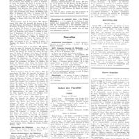 0467 - Page 463 - Chroniques, variétés et informations. Concours. Médecins des hôpitaux / Chirurgiens des hôpitaux / Electro-radiologistes des hôpitaux / Internat de Brévannes, Ste-Périne, Raymond-Poincaré, Chardon-Lagache, Hendaye / Nouvelles. Distinctions honorifiques / XXVe congrès français de médecine / Nécrologie / Actes des facultés. Paris / Bordeaux / Montpellier / Oeuvre Grancher