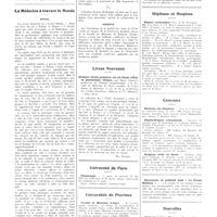 0731 - Page 727 - Chroniques, variétés et informations. Ligue française contre le rhumatisme. Journées médicales d'Algérie / La médecine à travers le monde. Brésil / Grèce / Hongrie / Livres nouveaux. Quelques vérités premières (ou soi-disant telles) en pneumologie clinique, par Emile Sergent... (Masson et Compagnie, éditeurs)... [Ph. Pagniez] / Université de Paris. Physiologie / Universités de province. Faculté de médecine d'Alger / Ecole de médecine de Limoges / Hôpitaux et hospices. Hôpital Lariboisière / Concours. Médecins des hôpitaux / Hôpital-hospice d'Argenteuil / Hospices civils de Brest / Nouvelles. Distinctions honorifiques