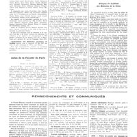 0748 - Page 744 - Chroniques, variétés et informations. Nouvelles. Congrès international de psychothérapie et de psychologie comparée / L'association des médecins amateurs de jardins / Actes de la faculté de Paris. Examens de doctorat / Thèses de doctorat / Thèses vétérinaires / Banquet du syndicat des médecins de la Seine / Renseignements et communiqués