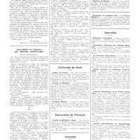 0795 - Page 791 - Chroniques, variétés et informations. Correspondance [Dr Peschké] / Supplément au tableau des services hospitaliers / Université de Paris. Collège de France / Faculté de médecine / Physique médical / Universités de province. Faculté de médecine d'Alger / Concours. Hôpital Franco-Musulman / Hospices d'Arles / Hôpitaux de Béziers / Nouvelles. Distinctions honorifiques / Association française des femmes médecins / La caravane universitaire / Station thermale et climatique d'Aix-les-Bains / Congrès international de la presse scientifique / Journée internationale de rhumatologie