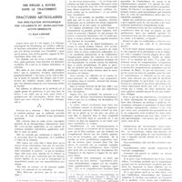 0877 - Page 873 - Travaux originaux. Des règles à suivre dans le traitement des fractures articulaires par infiltration novocainique des ligaments et mobilisation active immédiate. Par René Leriche