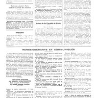 1076 - Page 1050 - Chroniques, variétés et informations. Concours. Oto-rhino-laryngologistes des hôpitaux / Nouvelles. Distinctions honorifiques / Hôpital sanatorial Carlo-Forlanini / A propos du hall de la transfusion du sang au palais de la découverte / Actes de la faculté de Paris. Thèses de doctorat / Renseignements et communiqués