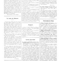 1490 - Page 1464 - Chroniques, variétés et informations. Nomenclature et classification des milieux balnéothérapiques semi-liquides / La carte du médecin [J. Gardinier] / La médecine à travers le monde. Portugal / Erratum / Livres nouveaux. Les maladies professionnels donnant droit à réparation légale, par le Prof. Langelez... (Masson et Compagnie, éditeurs), Paris 1936... [A. Feil] / Précis d'obstétrique, par Ch. Maygrier et A. Schwaab... et augmentée par A. Schwaab. Revue et corrigée par L. Devraigne... (Doin, édit), Paris, 1937... [Henri Vignes] / Les parentés chimiques des êtres vivants, par Paule Lelu (Actualités scientifiques et industrielles) (Hermann, éditeur), Paris, 1935... [J. Gautrelet] / Université de Paris. Clinique chirurgicale, Saint-Antoine / Clinique d'accouchements et de gynécologie Tarnier / Clinique des maladies cutanées et syphilitiques, hôp. Saint-Louis
