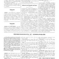 1492 - Page 1466 - Chroniques, variétés et informations. Universités de province. Hôpitaux et hospices. Amphithéâtre d'anatomie / Concours. Internat / Nouvelles. Ministère de la santé publique / Société d'hydrologie et de climatologie médicales de Paris / Nécrologie / Actes de la faculté de Paris. Examens de doctorat / Thèses de doctorat / Renseignements et communiqués