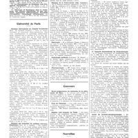 1691 - Page 1665 - Chroniques, variétés et informations. Livres reçus / Université de Paris. Clinique chirurgicale de l'hôpital St-Antoine / Clinique des maladies du système nerveux, Salpêtrière / Clinique obstétricale (hôp. Saint-Antoine) / Clinique de la tuberculose (hôp. Laennec) / Histologie / Pathologie médicale / Pharmacologie / Concours. Ecole préparatoire de médecine et de pharmacie de Dijon / Prix de l'internat / Hôpital civil français de Tunis / Nouvelles. Congrès international d'obstétrique et des gynécologie / Ier congrès international de cosmobiologie / Cours de broncho-oesophagoscopie