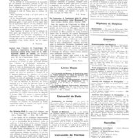1755 - Page 1729 - Chroniques, variétés et informations. Livres nouveaux. Les méthodes chirurgicales du traitement de l'angine de poitrine. Evolution et résultats, par Marcel Bérard... (Masson et Compagnie, édit)... [P. Wilmoth] / Luchon dans l'histoire de l'hydrologie. Réflexions et hypothèses sur l'action des eaux minérales suivies d'une étude sur le radio-vaporium sulfuré de Luchon, par Raymond Molinéry et Pierre Molinéry (Editions René Lépine...), Paris / Der klinische blick (Le coup d'oeil clinique), par E. Risak... (J. Springer, édit), Vienne, 1937... [P.-L. Marie] / Nel trentesimo di fondazione della R. Clinica ostetrico-ginecologia Luigi Mangiagalli... (Adamo Mattioli, édit), Florence, 1936 [Henri Vignes] / Livres reçus / Université de Paris. Professeurs de faculté / Faculté de médecine / Universités de province. Faculté de médecine de Montpellier / Faculté de médecine de Nancy / Hôpitaux et hospices. Sanatoriums / Concours. Stomatologistes des hôpitaux / Ecole préparatoire de médecine et de pharmacie de Poitiers / Internat des hôpitaux de Montpellier / Externat des hôpitaux de Montpellier / Nouvelles. Distinctions honorifiques / Médaille d'honneur des épidémies