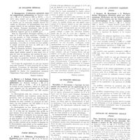 0113 - Page 57 - Le bulletin médical (Paris). A. Baumgartner. L'indication opératoire dans les suppurations pulmonaires / A. Maurer et J. Rolland. Valeur de la thoracoplastie dans le traitement de la tuberculose pulmonaire / Paris médical. A. Sézary et R. Tiffeneau. L'érysipéloïde de Rosenbach / Le Progrès médical (Paris). Chevallier, F. Carcassone et Luccioni. Le traitement des brûlures par les applications de vitamine A / Annales de l'Institut Pasteur (Paris). J. Basquet, M. Macheboeuf et E. Wollman. Etudes biologiques effectuées grâce aux ultra-pressions : Recherches sur les microbes pathogènes et leurs toxines, sur les virus invisibles, les bactériophages et les tumeurs malignes / Annales de medecine légale (Paris). Uzac. Accidents produits par l'électricité sur un réseau de chemins de fer électrifié. Réflexions à propos de 105 observations