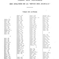 0060 - Page 1 - Table des matières des analyses de la «revue des journaux». Table des auteurs
