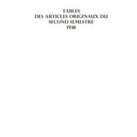 0072 - Page sans numérotation - Tables des articles originaux du second semestre 1938