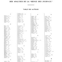 0002 - Page 1 - Table des matières des analyses de la «revue des journaux». Table des auteurs