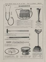 Diagnostic. Stéthoscopes. Marteau de Babinski. Crayon dermographique. Thermomètre. Dynamomètre. Basc [...]