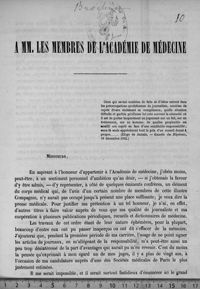 0001 - Page 1 - A MM. les membres de l'académie de médecine