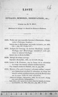 0001 - Page 1 - Liste des ouvrages, mémoires, dissertations, etc., publiés par M. N. Joly...