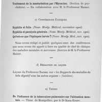 0043 - Page 43 - Travaux scientifiques. V. Divers. b. Communications aux congrès / c. Conférences cliniques / d. Rédaction de leçons / e. Thèses