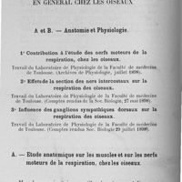 0024 - Page 16 - Travaux scientifiques. Anatomie, physiologie, histologie et embryologie. II. Muscles et nerfs respiratoires en général chez les oiseaux. A et B. Anatomie et physiologie / A. Etude anatomique sur les muscles et sur les nerfs moteurs de la respiration, chez les oiseaux. Muscles respiratoires