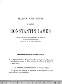 0001 - Page 1 - Travaux scientifiques du Docteur Constantin James. Publications spéciales sur l'hydrologie