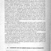 0024 - Page 22 - II. Travaux scientifiques. Première partie. Vue d'ensemble sur les divers ordres de recherches. III. Recherches sur les glandes génitales / IV. Recherches sur les éléments sexuels et sur la fécondation
