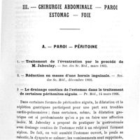 0035 - Page 37 - Travaux scientifiques. B. Exposé méthodique / III. Chirurgie abdominale - Paroi estomac - Foie. A. Paroi - Péritoine