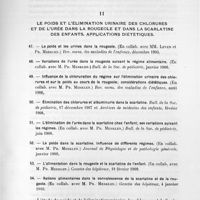 0057 - Page 57 - Travaux scientifiques. Deuxième partie. Maladies infectieuses. II. Le poids et l'élimination urinaire des chlorures et de l'urée dans la rougeole et dans la scarlatine des enfants. Applications diététiques
