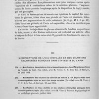 0218 - Page 218 - Travaux scientifiques. Cinquième partie. Recherches expérimentales. Anatomie. II. Lésions expérimentales et fonctions du foie / III. Modifications de l'eau distillée et des solutions chlorurées sodiques dans l'intestin du lapin