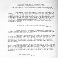 0015 - Page 7 - Résumé des principaux travaux. I. Clinique générale et bactériologie. La pancréatite aiguë hémorragique avec Stéatonécrose / L'origine de la tuberculose pulmonaire / Les oosporoses