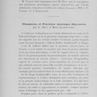 0197 - Page 196 - Séance du mardi 3 août. Communications diverses. Schématisation et nomenclature des formes mixtes de la psychose périodique, par M. Gilbert Ballet... / Obsessions et psychose maniaque-dépressive ; par G. Deny et René Charpentier