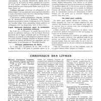 0071 - Page 57 - Institutions pour les enfants à l'étranger. Faculté de pédologie (69, rue de la culture à Bruxelles) / Ligue nationale Italienne pour la protection de la première enfance / Clinique pédiatrique de Rome / Un hôtel pour enfants / Chronique des livres. Manuel d'anatomie humaine, par Georges Gérard... 1912... (Steïnheil, édit. à Paris) [Raymond Grégoire] / Manuel pratique de kinésithérapie, par Durey, Hirschberg, Leroy, Mesnard, Rosenthal, Stapfer, Wetterwald et Zander jeune. (Félix Alcan, édit. à Paris) [Albert-Weil] / Jahreskurse fur arztliche Fortibldung... (Chez Lehmann, édit. à Munich)