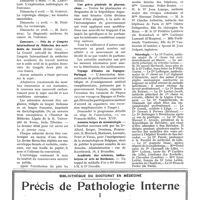 0624 - Page 550 - La vie médicale. Les dimanches du praticien / Concours. - Prix du 2e Congrès international de Médecine des accidents du travail (Rome 1909) / Chef de service sanitaire du canton de Vaud / Une grève générale de pharmaciens / Voyage d'études en Espagne-Portugal / Annales belges de stomatologie / Académie des sciences, belles-lettres et arts de Bordeaux / XXXe Congrès allemand de médecine interne / Mariages / Nécrologie