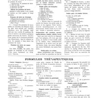 0725 - Page 637 - Diététique. Menus pour enfants, par Mme Moll-Weiss / Formules thérapeutiques. Contre l'alopécie [Brocq] / Gouttes contre la gastralgie [M. Nigoul] / Paquets contre la gastralgie [Huchard] / Cachets contre la gastralgie [Canepari] / Poudre contre le coryza / Poudre contre la dysphagie (odynophagie) de la laryngite tuberculeurse / Suppositoires contre les hémorroïdes