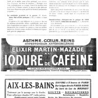 0081 - Page 55 - Revue des revues. Des abcès de fixation dans le traitement des broncho-pneunonies grippales (J. Vergely, Journ., méd. de Bordeaux, n° 3, 15 février 1919) / La paralysie générale et la guerre (P. Kahn, Journ. Méd. et Chir. pratiques, t. XC, 5e cahier, 10 mars 1919) / Non-susceptibilité des singes à l'inoculation de sang de rougeoleux (A. W. Sellards et J. A. Wentworth, Bull. The Johns Hopkins Hosp., n° 337, mars 1919, Baltimore) / Considérations cliniques sur la grippe de 1918 (E.-P. Benoît, Union méd. du Canada, n° 12, décembre 1918, Montréal)