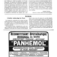 0025 - Page 405 - Intérêts professionnels. Les cliniques et la responsabilité médicale / Échos. L'Institut médico-légal de Paris