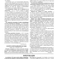 0093 - Page 54 - Revue des sociétés. Société de médecine de Paris. Séance du 18 décembre 1920 / Société d'ophtalmologie de Paris. Séance du 18 décembre 1920 / Nouvelles. Loi réduisant à six mois la durée minima d'application du tarif des frais médicaux et pharmaceutiques en matière d'accidents du travail prévue à l'article 4 de la loi du 9 avril 1898-31 mars 1905 / Legs à l'Académie de médecine