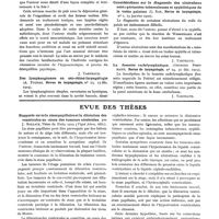 0427 - Page 240 - Revue des revues. Étude anatomo-pathologique des parathyroïdes de 64 aliénés (Laignel-Lavastine et P. Duhem, Ann. de méd., 1920, n° 6) / La neurasthénie auditive (G. de Parrel, Revue de laryngologie, n° 23, 15 déc. 1919) [J. Tarneaud] / Des lymphangiomes en oto-rhino-laryngologie (A. Pugnat, Revue de laryngologie, n° 23, 15 déc. 1919) [J. Tarneaud] / Considérations sur le diagnostic des ulcérations ostéo-périostées tuberculeuses et syphilitiques de la voûte palatine (L. Bar, Revue de laryngologie, n° 1, 15 janvier 1920) [J. Tarneaud] / La fossette endolymphatique, (Georges Portmann, Revue de laryngologie, n° 24, 31 déc. 1919) [J. Tarneaud] / Revue des thèses. Rapports entre la stase papillaire et la dilation des ventricules au cours des tumeurs cérébrales, par J. Bollack, Thèse de Paris, 1919 (Vigot frères, édit.) [F. Terrien]