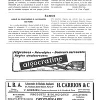 0506 - Page 401 - La médecine au palais. Les accidents du travail et les asiles privés d'aliénés (fin) [Adrien Peytel] / Échos. Jubilé du professeur R. Alessandri