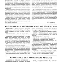 0590 - Page 474 - Sociétés savantes. Société de biologie. Séance du 1er avril 1933 / Répertoire des spécialités pour maladies du foie / Répertoire des produits de régimes / Répertoire des maisons de régimes