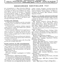 0730 - Page sans numérotation - Dernières nouvelles. Association de la Presse médicale belge / Le Salon des médecins / Société médicale du VIIe arrondissement / Société de médecine de Paris / Election à la Société nationale de chirurgie