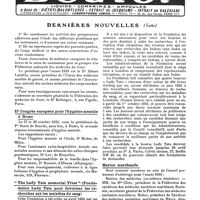 0795 - Page sans numérotation - Dernières nouvelles. Fédération nationale des médecins du front / IIe Congrès européen pour l'hygiène mentale à Rome / « The Lady Tata memorial Trust » (Fondation Lady Tata pour favoriser les recherches sur les maladies du sang) / Marine marchande