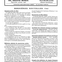 0819 - Page sans numérotation - Dernières nouvelles. Hospices civils de Nice / Médecins adjoints de sanatorium public / Sanatorium du Mont-Blanc / Académie des sciences morales et politiques / Association générale des médecins de France / Congrès des médecins de langue française