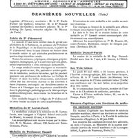 0820 - Page sans numérotation - Dernières nouvelles. Congrès des médecins de langue française / Jubilé du Pr d'Arsonval / Médaillon du Dr Lortat-Jacob / Médaille du professeur Cassaët / Médaille Durand-Fardel / Les voix latines / Examen d'aptitude aux fonctions de médecin sanitaire maritime