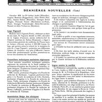 0824 - Page sans numérotation - Dernières nouvelles. Distinctions honorifiques / Legs Vignard / Conseillers techniques sanitaires régionaux / Association Belge des cliniques / Ligue contre la surdité