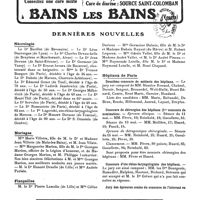 0827 - Page sans numérotation - Dernières nouvelles. Nécrologie / Mariages / Fiançailles / Hôpitaux de Paris