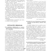 0345 - Page 327 - Plusieurs cas d'anémie observés au cours d'un traitement barbiturique de longue durée chez des épileptiques, par G. Maillard et Mlle Jammet / Actualités médicales. Les xanthines (théobromine et aminophylline) dans le traitement de la douleur cardiaque / Un point de technique dans l'épreuve à la tuberculine / A propos d'un cas d'infantilisme intestinal (maladie de Gec-Herter) observé chez l'adulte / Les dilatations ampullaires sous-pleurales et le pneumothorax spontané bénin
