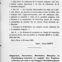 0127 - Page 125 - Liqueurs, Sucreries, Bonbons, Dragées et Pastillages coloriés et emploi des Papiers coloriés servant à envelopper des Substances alimentaires. Arrêté