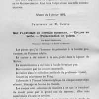 0016 - Page 46 - Séance du 5 février 1892 : Henri Chatellier : Sur l'anatomie de l'oreille moyenne. Coupes en série. Présentation de pièces